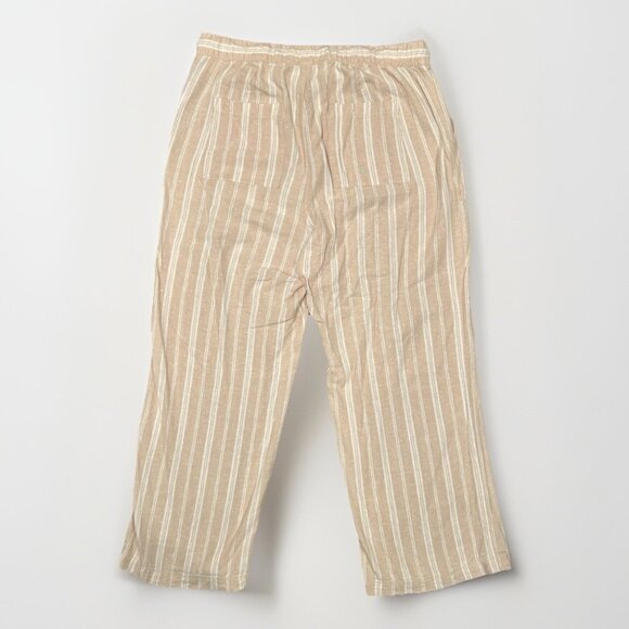 Gap Wide Leg Linen Blend Pants Women's Size Large Khaki Stripe Coastal Paper Bag - Picture 2 of 11